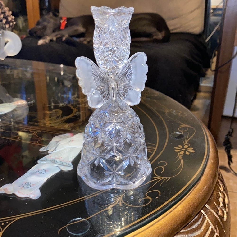 Vintage Hofbauer? West Germany Lead Crystal Etched Butterfly Candlestick Holder